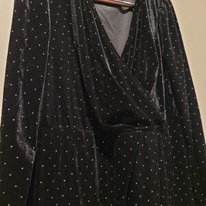 Nine West Black Velvet Dress with White Polka Dots